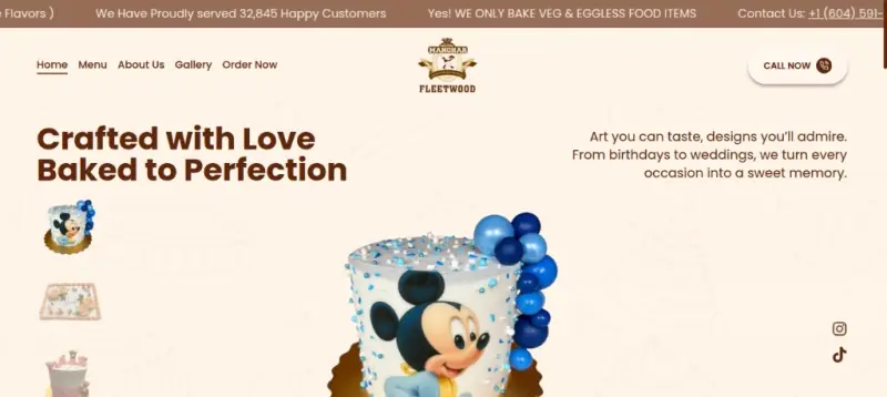 Manohar Vegetarian Bakery website screenshot