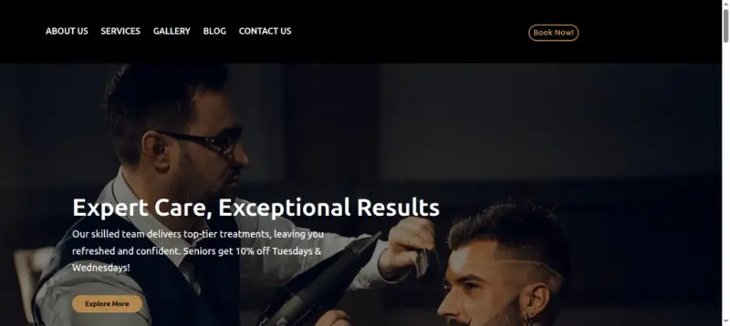 Starz Barber Beauty Salon website screenshot